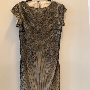 Susana Monaco | Black and Tan Beaded Mini Dress